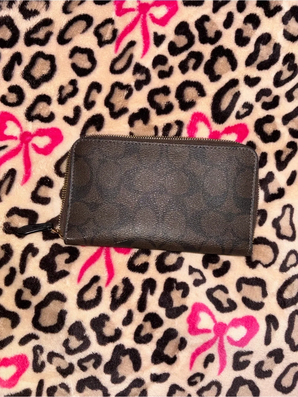 Coach Brown/Black Signature Zip Around Wallet with Gold Logo